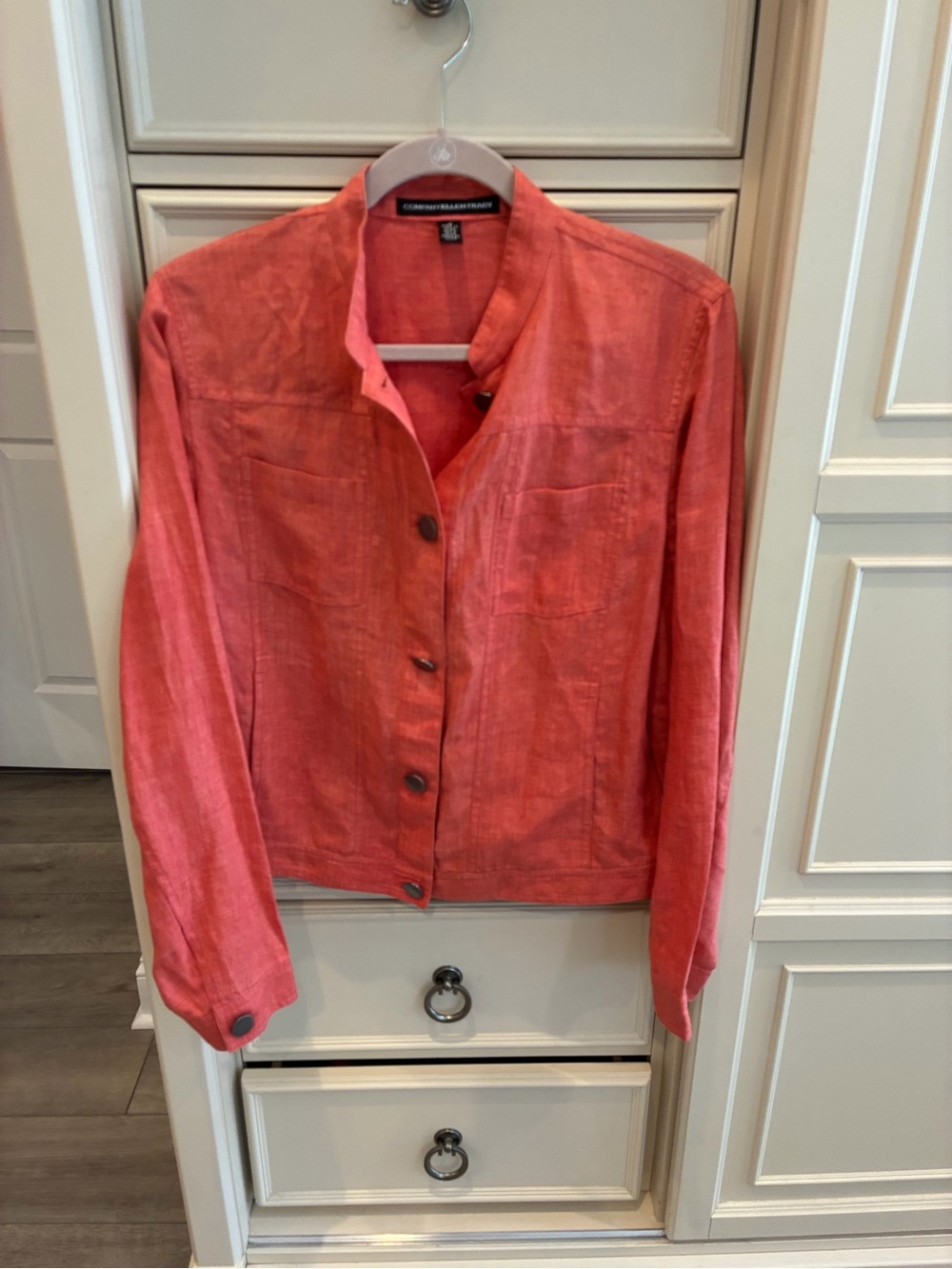 Ellen Tracy Coral Button-Front Linen Jacket